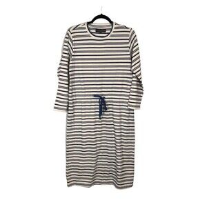 The J. Peterman Company Vtg Small Striped Long Sleeve Midi Dress Drawstring